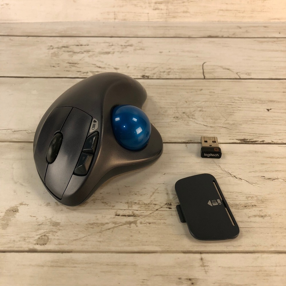 Logitech M570 Wireless Trackball Mouse Gray Blue Ergonomic 910-001799 PN 810-001